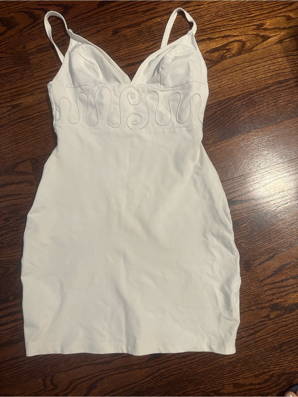 Amazon White Spaghetti-Strap Mini Dress with Decorative Stitching